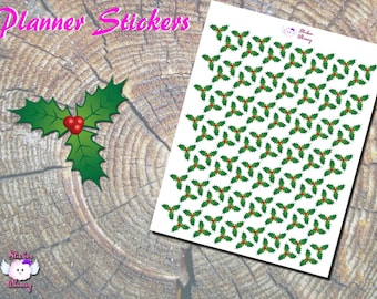 Holly Berry Planner Stickers: Christmas Holiday Decoration