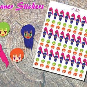 Cute Chibi Girl Face Stickers, Printed Stickers, Anime Girls Face Stickers, Cute Stickers, Kawaii Girl Stickers, Erin Condren, Functional