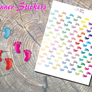 Adesivos para planejador de pegadas, adesivos impressos, adesivos fofos, adesivos para pés, adesivos com símbolos, pés de bebê, Erin Condren, lembrete, colorido