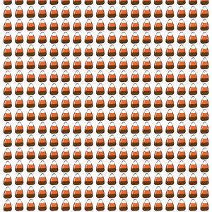 May include: A sheet of 100 candy corn stickers. The stickers are orange, white, and brown. They are arranged in a grid pattern.