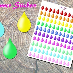 Adesivi colorati per acqua, pioggia, gocce, gocce di sangue, adesivi carini, adesivi kawaii, Erin Condren, funzionali, promemoria, colorati