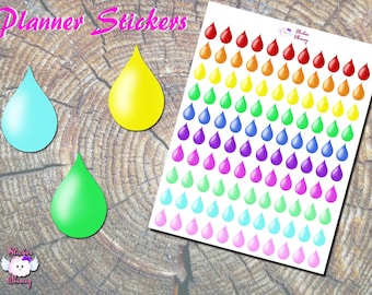 Colorful Rain Drop Planner Stickers, Functional Kawaii Stickers