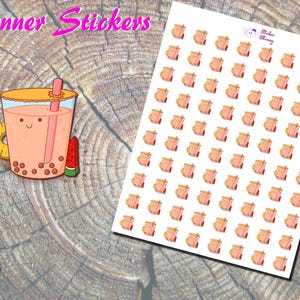 Lächelnder Emote Tropische Boba Drink Planner Aufkleber, süße Emote Aufkleber, kalte Fruchtgetränk Aufkleber, gedruckte Aufkleber, süße Boba Aufkleber
