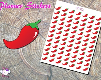 Pegatinas de chile rojo para planificador: pegatinas de comida vegana