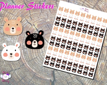 Teddy Bear Head Planner Stickers, Matte Paper, Multiple Bear Types