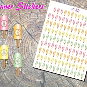 Fruchteis am Stiel Planer Aufkleber, Gedruckte Aufkleber, Eispop-Aufkleber, Lebensmittelaufkleber, Sommeraufkleber, Erin Condren, funktional, bunt