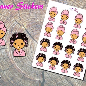 Brown Girl Hair Care Day Planner Stickers, Printed Stickers, Beauty Stickers, Salon Day, Cute Stickers, Erin Condren, Reminder, Functional image 1