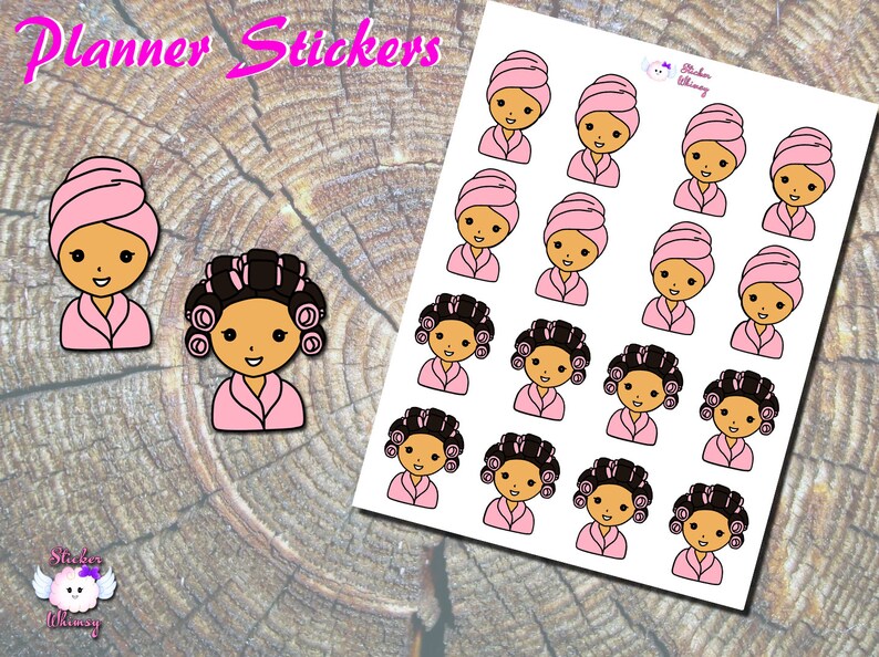 Brown Girl Hair Care Day Planner Stickers, Printed Stickers, Beauty Stickers, Salon Day, Cute Stickers, Erin Condren, Reminder, Functional image 1