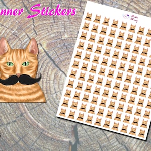Adesivos de cabeça de gato malhado laranja com bigode, adesivos impressos, adesivos de gato laranja, presente para amantes de gatos, adesivos de gato de estimação laranja, adesivos fofos
