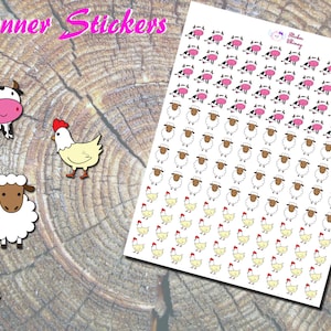 Farm Animal Stickers, Printed Stickers, Cow Stickers, Sheep Stickers, Chicken Stickers, Cute Stickers, Kawaii Stickers, Erin Condren
