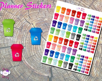 Colorful Recycle Bin Stickers, Environmental Stickers, Container Stickers, Cute Stickers, Planner Stickers,  Stickers, Erin C