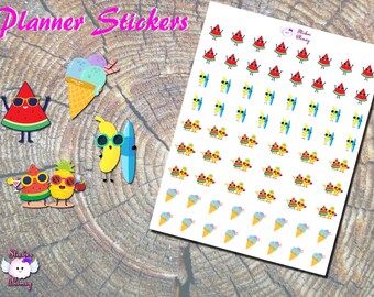 Summer Fruit Planner Stickers, Watermelon, Pineapple, Ice Cream, Banana, Surfboard