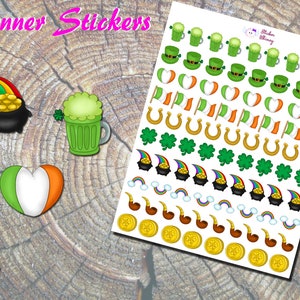 St. Patricks Day Planner Stickers, Printed Stickers, 4 Leaf Clover, Irish Flag, Pot of Gold, Green Beer, Cute Stickers, Functional, Reminder