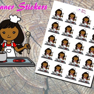 Black Girl Cooking Planner Stickers, Printed Stickers, Food Stickers, Cute Girl Stickers, Chef, Food, Erin Condren, Reminder, Functional
