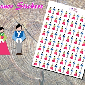 Traditional Korean Hanbok Stickers, Printed Stickers, Culture Stickers, Asian Clothes Stickers, Cute Stickers, Festival Stickers, Colorful