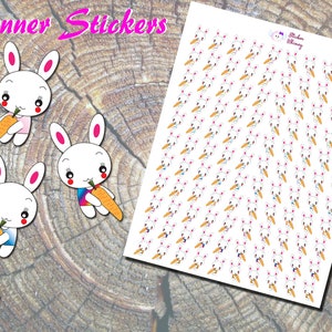 White Rabbit & Carrot Planner Stickers, Printed Stickers, Animal Stickers, Cute Rabbit, Cute Stickers, Kawaii Stickers, Vegetable Stickers