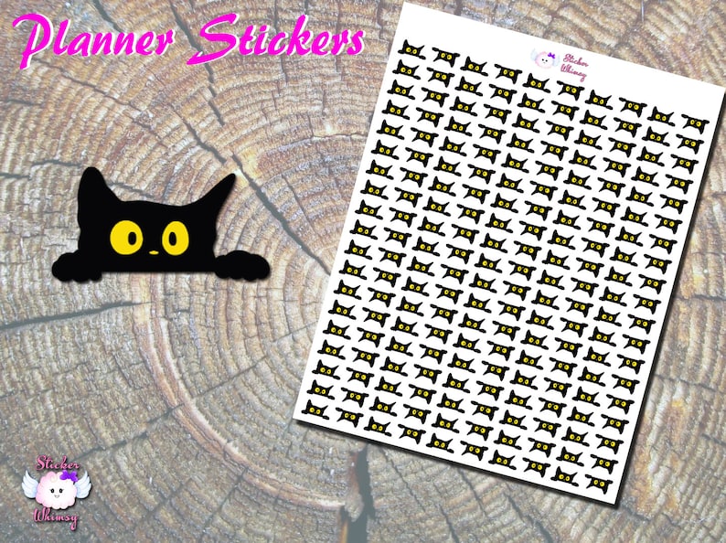 Cute Peeking Black Cat Planner Stickers