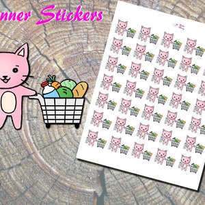 Naklejki na zakupy spożywcze Pinky the Cat, Naklejki drukowane, Naklejki przypominające, Jedzenie, Naklejki na listy zakupów, Naklejki na obowiązki domowe, Pizza