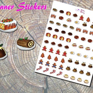 Autocollants Desserts De Noël, Autocollants Imprimés, Autocollants D'hiver, Autocollants Mignons, Gâteau Aux Fruits, Biscuits Au Sapin, Vacances, Bonhomme En Pain D'épice, Bûche De Noël