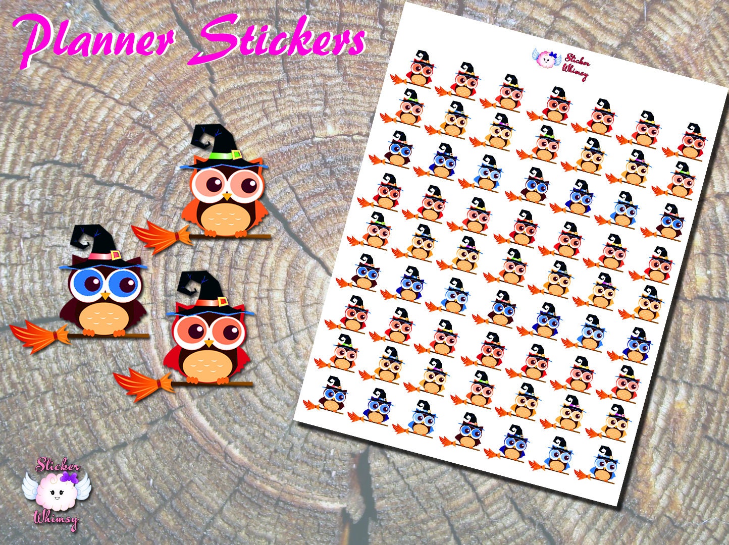 Halloween Owl Planner Stickers, Witch, Broomstick, Printed Stickers, Cute Stickers, Kawaii Stickers,