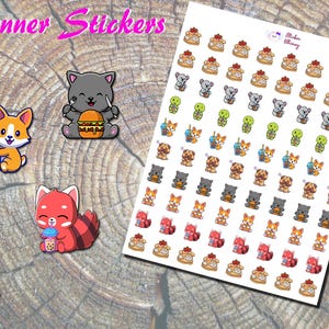 Haustier & Essen Aufkleber, Gedruckte Aufkleber, Süße Katzen Aufkleber, Süße Hunde Aufkleber, Haustier Aufkleber, Happy Pet, Boba, Burger, Pizza, Stawberry