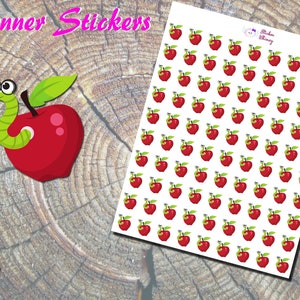 Adesivos de planejador de Bookworm e Red Apple, adesivos impressos, adesivos de frutas, alimentos, adesivos fofos, adesivos de óculos redondos, adesivos de verme inteligente