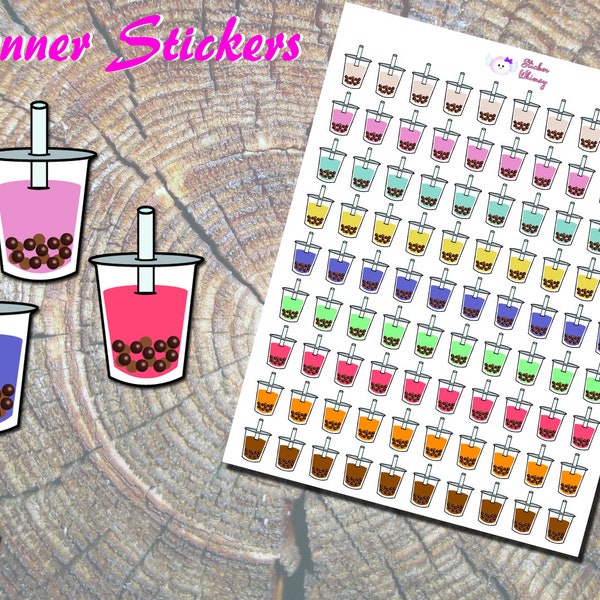 Boba Tea Planner Stickers, Bubble Tea Stickers, Milk Tea Stickers, Cute Stickers, Kawaii Stickers, Erin Condren, Functional, Reminder