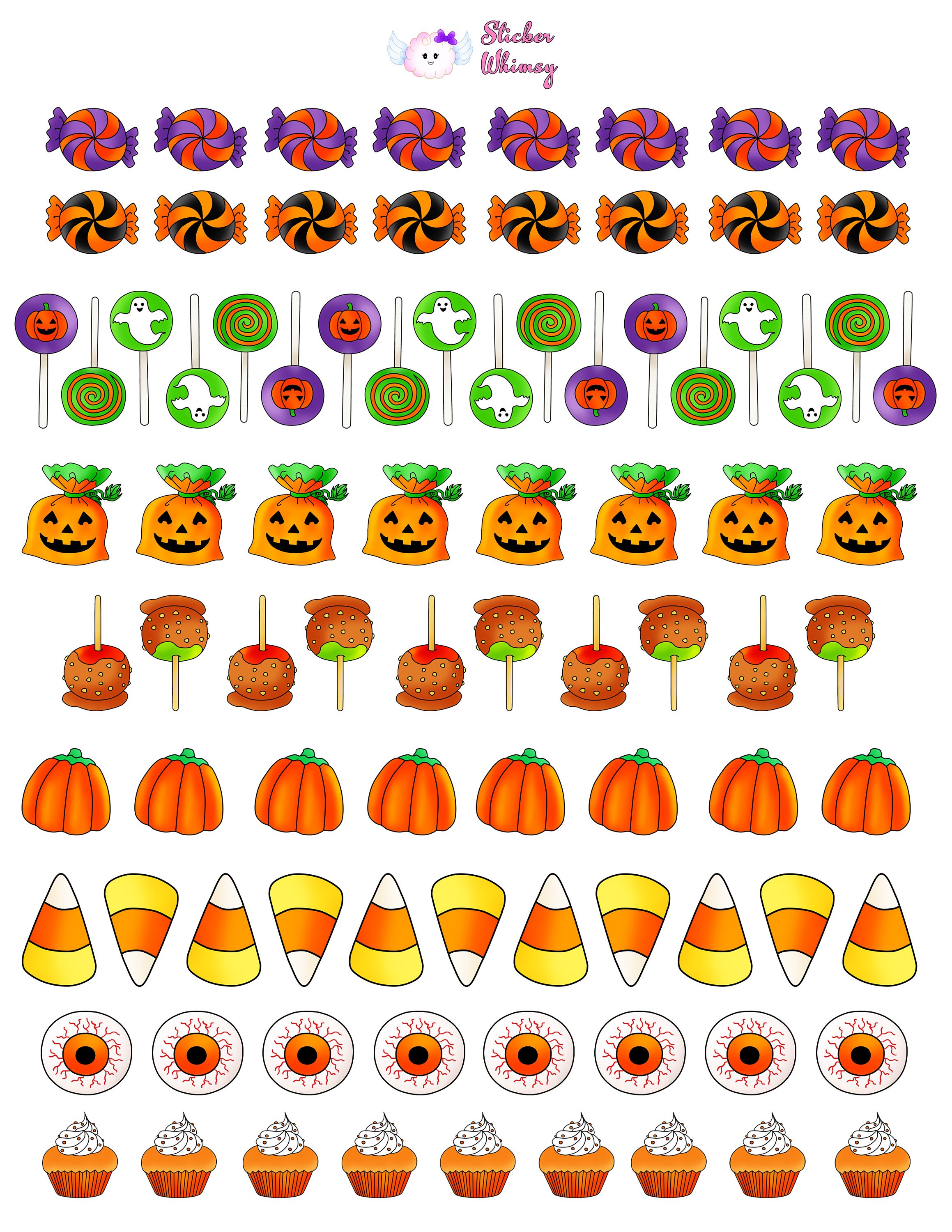 Halloween Eyeball Candy Planner Stickers, Printed Stickers, Cute Stickers,  Treats, Kawaii Stickers, Erin Condren, Functional, Colorful