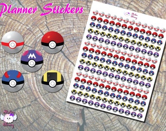 Poke Ball Stickers, Printed, Pocket Monsters Go, Phone game, Planner, Online Game, Type Icon