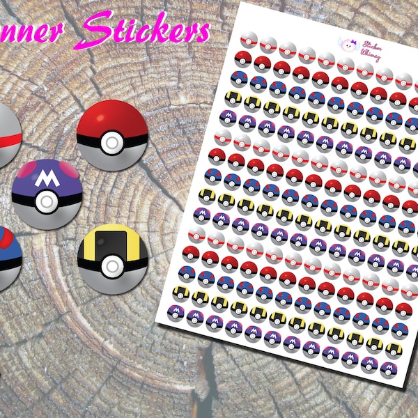 Poke Ball Stickers, Printed Stickers, Poke Mon Go Stickers, Phone game stickers, Poke Ball Planner Stickers, Online Game Stickers, Cute