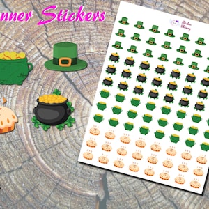 St. Patricks Day Planner Stickers, Printed Stickers, 4 Leaf Clover, Leprechaun Hat, Pot of Gold, Pi Pie Stickers, Cute, March Stickers