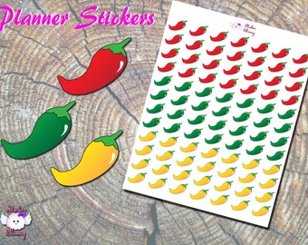Chili Pepper Planner Stickers, Vegan Stickers, Vegetable Stickers, Spciy Food, Paper Stickers, Erin Condren, Functional, Reminder Stickers