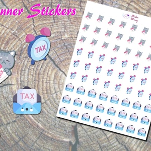 Leuke stickers belastingplanner, gedrukte stickers, kattenstickers, stickers wekker, envelopstickers, herinneringsstickers, stickers belastingseizoen