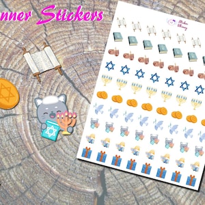 Chanukah Planer Aufkleber, Urlaub Aufkleber, Gedruckte Aufkleber, Winter Aufkleber, Jüdische Aufkleber, Tora, Dreidels, Katze, Gnom, Taube, Geschenk
