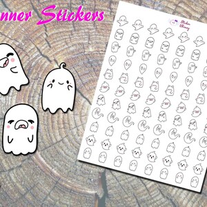 Stickers fantômes d'Halloween, Autocollants fantômes, Autocollants rougissants, Fantôme heureux, fantôme triste, Fantôme souriant, Autocollants imprimés, Émotion