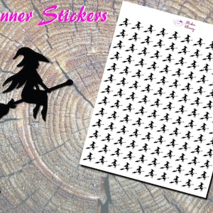 Flying Witch Silhouette Stickers, Halloween Witch Decoration Stickers, Black Silhouette Stickers, Spooky, Broom Stickers, Printed Stickers