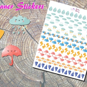 Stickers emotes planificateur météo mignon, Stickers imprimés, Stickers pluie, Stickers tornade, Stickers éclair, Stickers parapluie, Rappel