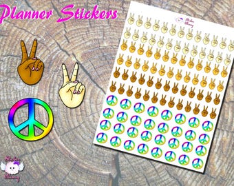 Peace Sign Hands Planner Stickers, Hippie Symbol Matte Sheet