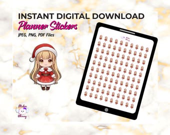 アニメ風クリスマスガールステッカー – カワイイサンタデザイン（デジタルダウンロード）
