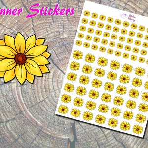 Adesivos de planejador de girassol, adesivos impressos, adesivos de flores amarelas, adesivos fofos, florais, Erin Condren, funcionais, lembretes, coloridos