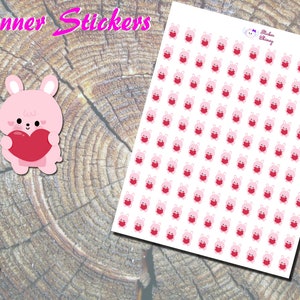Niedliche Rosa Chibi Bunny Aufkleber, Aufkleber Gedruckt, Valentinstag, Herz Aufkleber, Liebe Aufkleber, Niedliche Aufkleber, Rosa Kaninchen