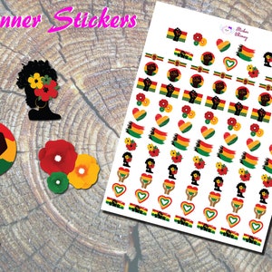 Stickers agenda Juneteenth, Stickers imprimés, Stickers mois de l'histoire des Noirs, Stickers fleurs, Stickers coeurs, Stickers vacances, Poings noirs