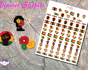 Juneteenth Planner Stickers: Black History Month, Fists, Flowers