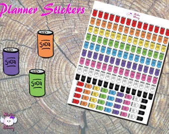 Kawaii Soda Can Planner Stickers: Colorful Drink Reminders (Printed)