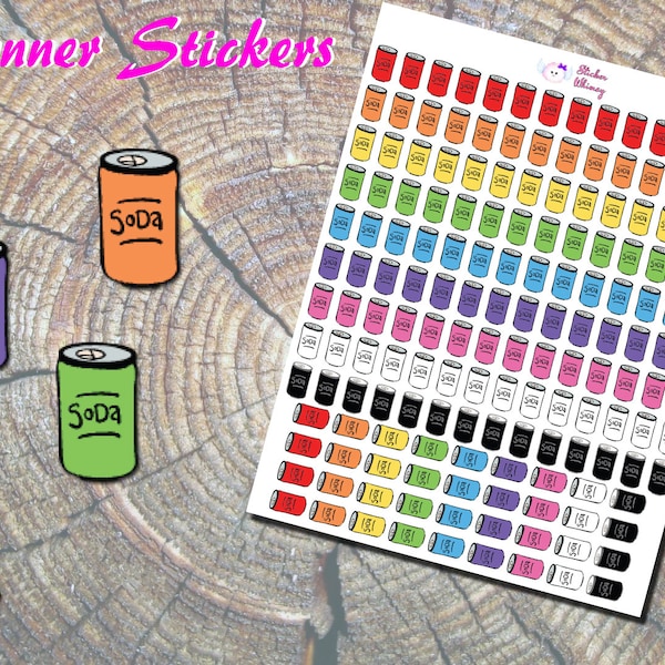 Soda Can Planner Stickers, Printed Stickers, Junk Food Stickers, Soda Pop, Drink, Soda Stickers, Kawaii, Erin Condren, Functional, Reminder