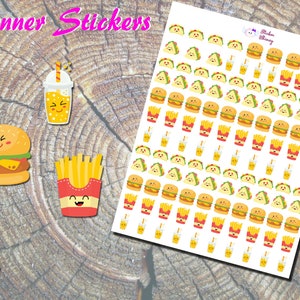 Stickers emotes Fast-Food mignons, Autocollants imprimés, Autocollants pour hamburgers, Autocollants pour fast-foods, Autocollants pour hamburgers, Autocollants pour sandwichs, Frites, Soda