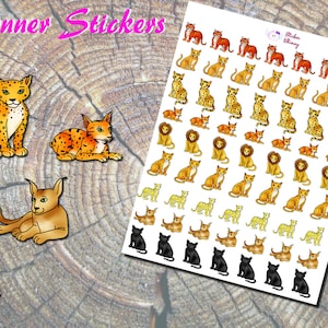Big Cat Planner Stickers, Printed Stickers, Cat Stickers, Animal Stickers, Lion, Lioness, Black Panther, Tiger, Cheetah, Lynx, Bob Cat