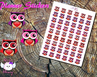 Valentine's Day Owl Planner Stickers, Animal Love Stickers