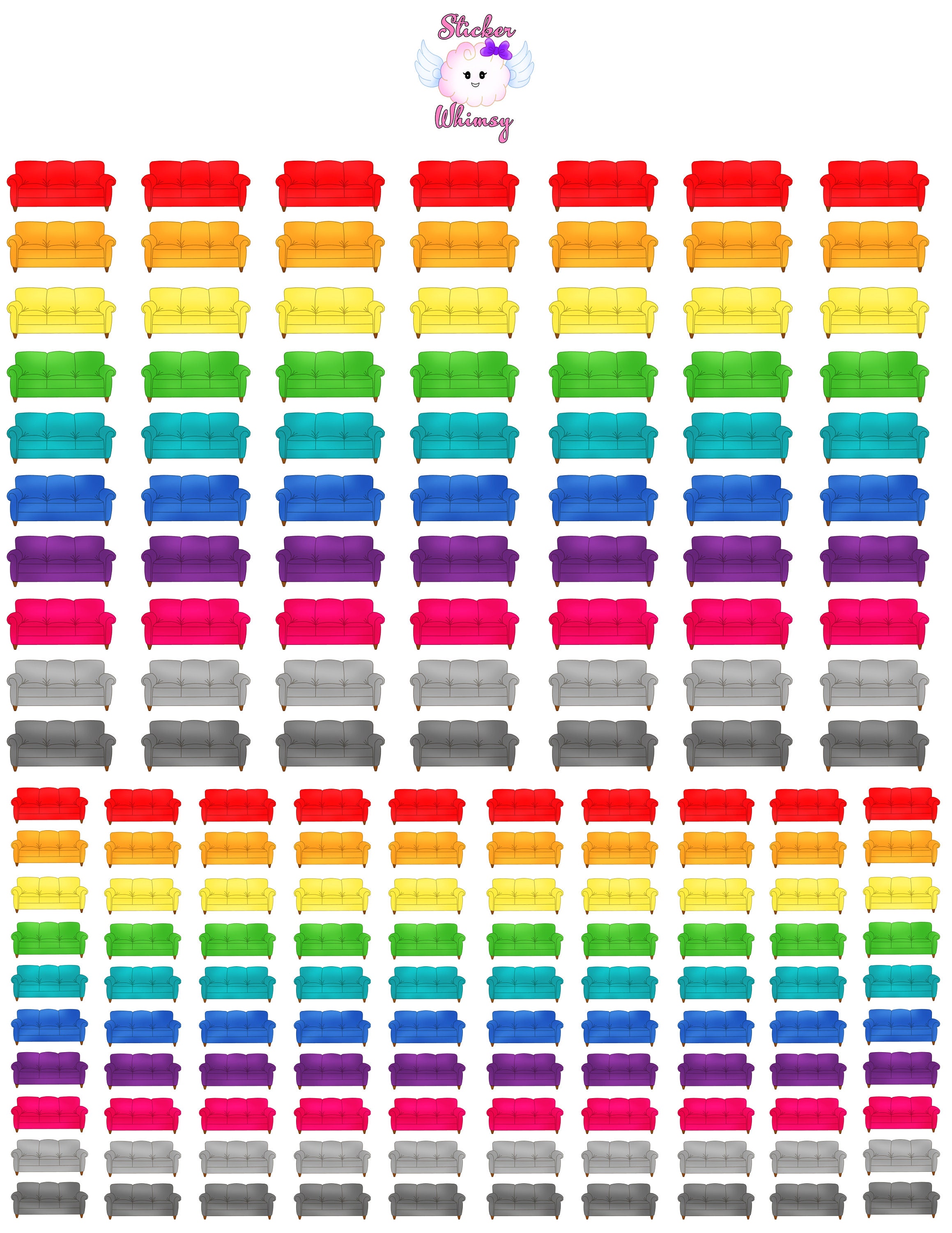 Sofa Sticker Colorful Sofa Planner Stickers: 170 Furniture Stickers - Etsy