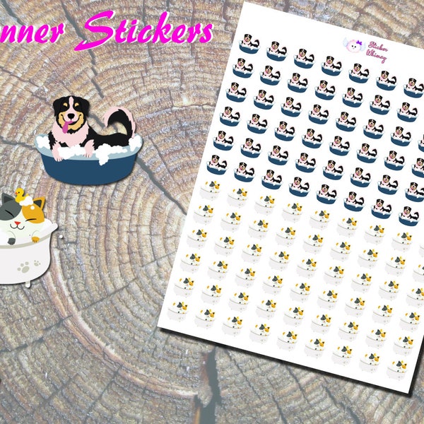 Pet Bath Planner Stickers, Printed Stickers, Cat Bath Stickers, Dog Bath Stickers, Pet Stickers, Happy Pet Stickers, Cute Animal Stickers